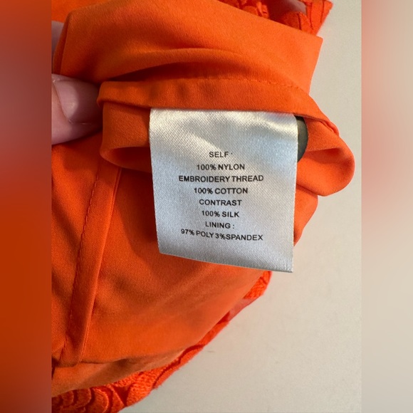 New NICOLE MILLER Artelier Vibrant Lace Orange Dress Shift Sheath Layered Floral - Picture 10 of 11